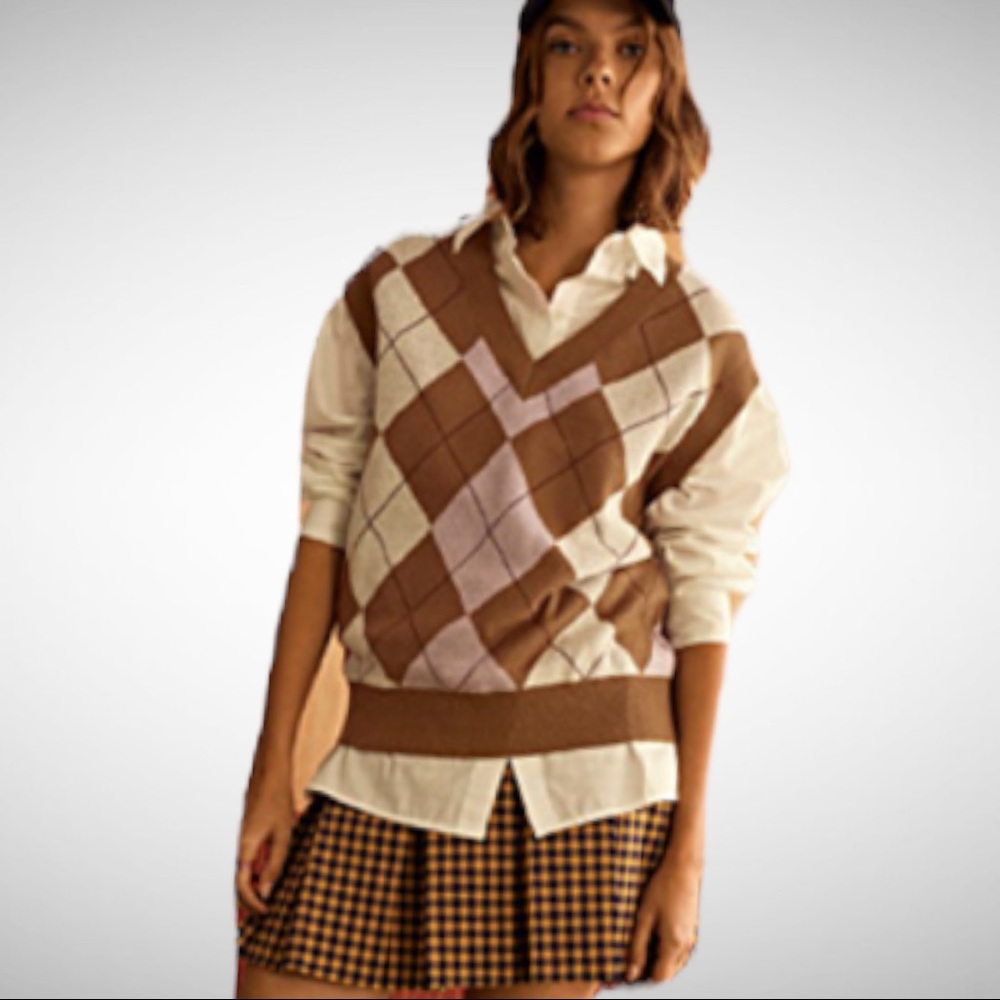 Twik Oversized Argyle Cotton Vest XS NWOT